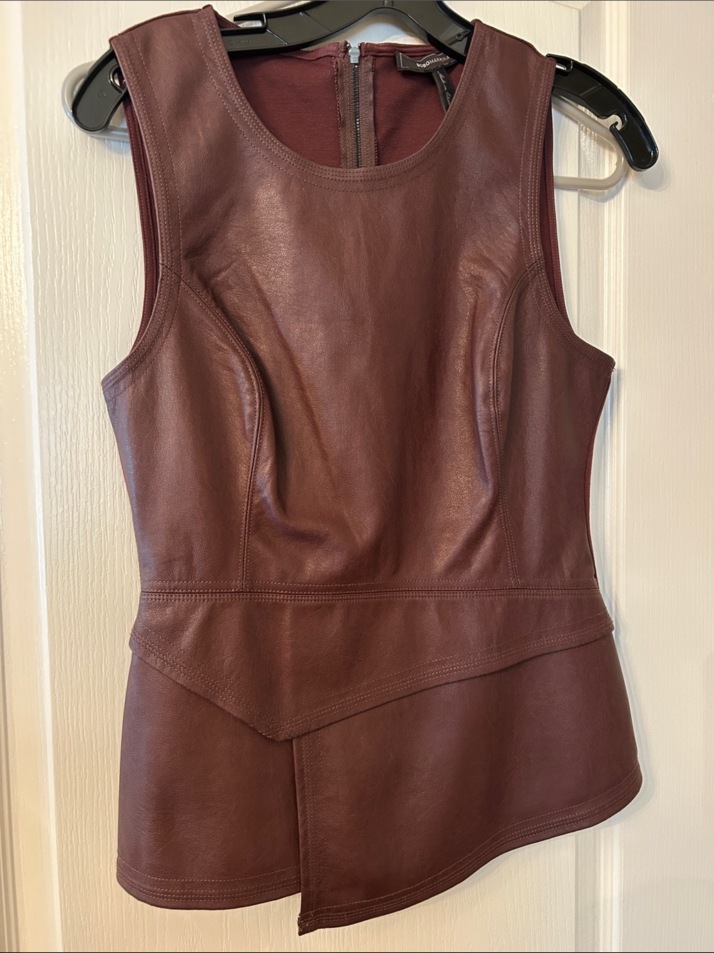 Women’s Sleeveless Faux Leather Peplum Top - Brown